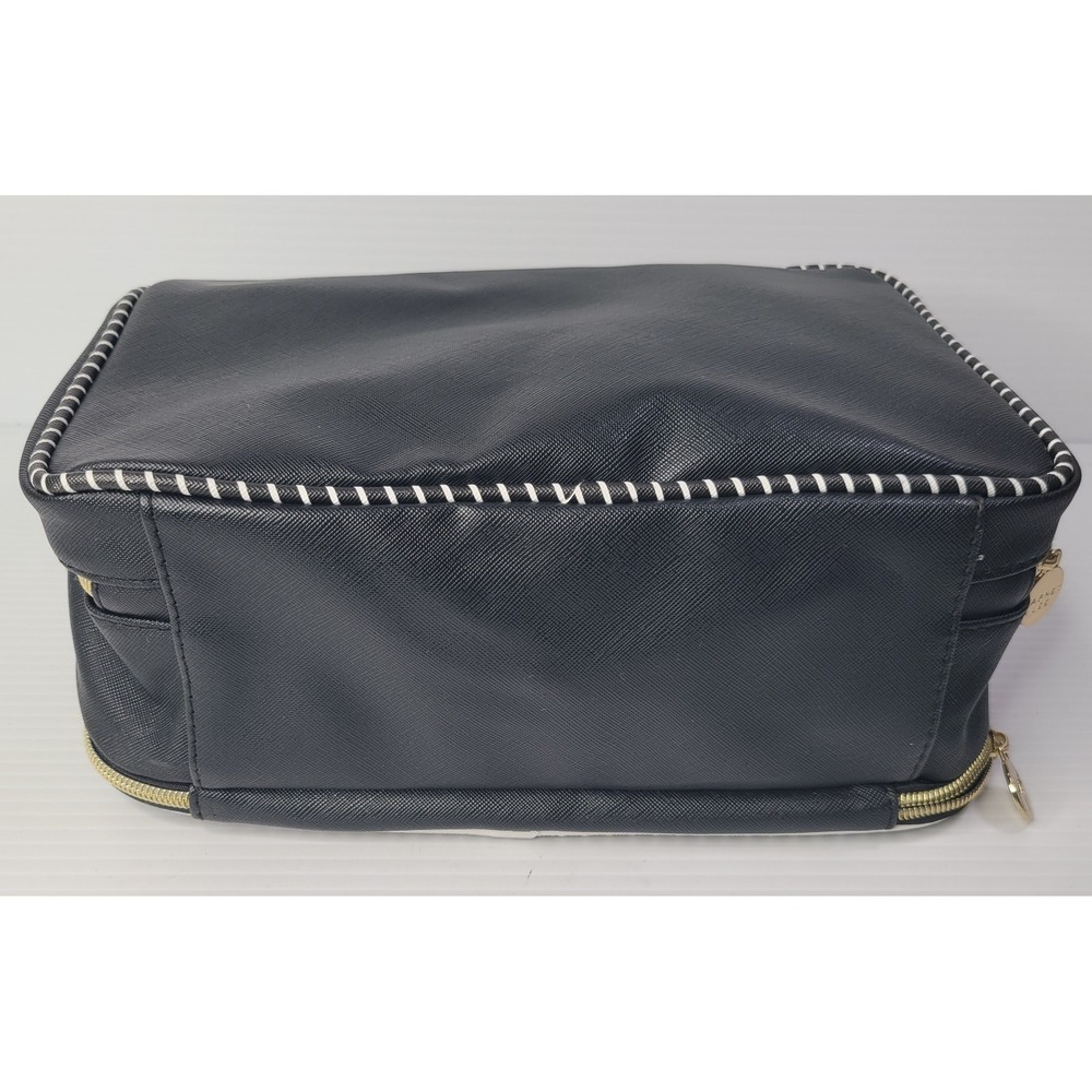 Dabney Lee Large Makeup Bag Zipper Black & White Zebra 2 Section Multi Pockets - Picture 5 of 10